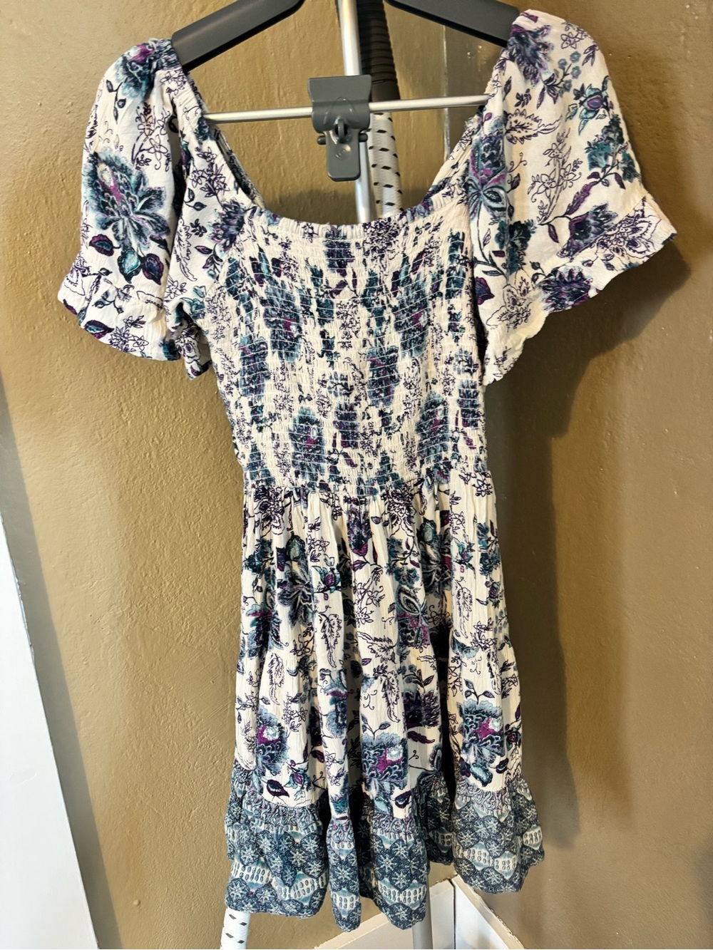 Angie White Mini Dress with Blue & Purple Floral Print